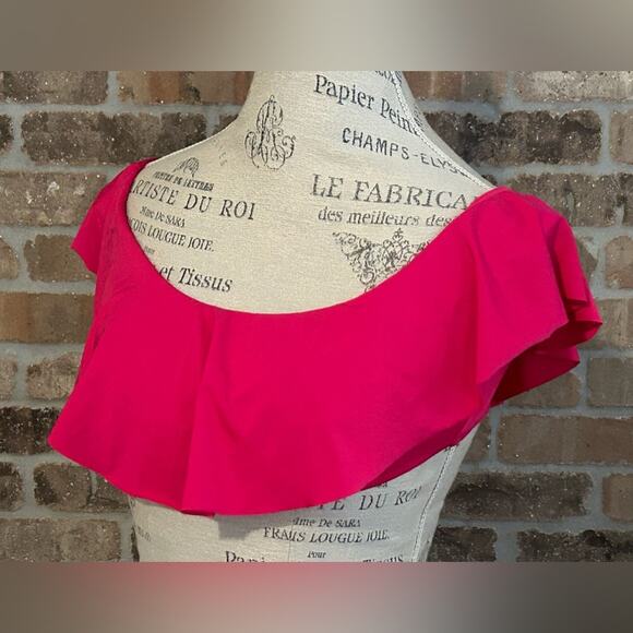 Trina Turk hot pink ruffle off the shoulder bandeau bikini top size 4 - Picture 2 of 10